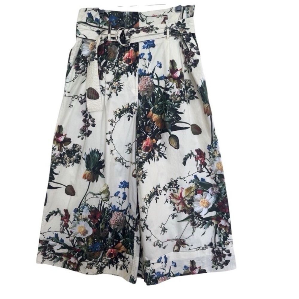 Adam Lippes Floral Wide-Leg Cropped Trousers Pants Belted Womens Size 6/32x23